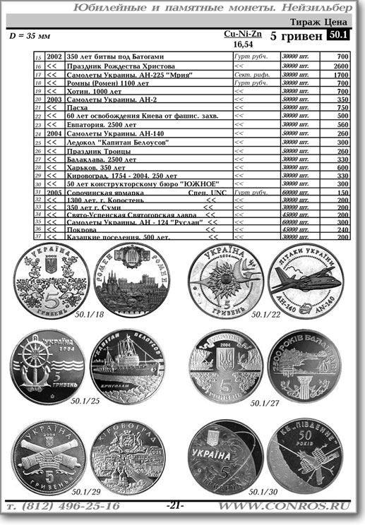 монеты украины 5 гривен каталог